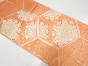 アンティーク　亀甲に華紋・草花模様織り出し全通袋帯（材料）